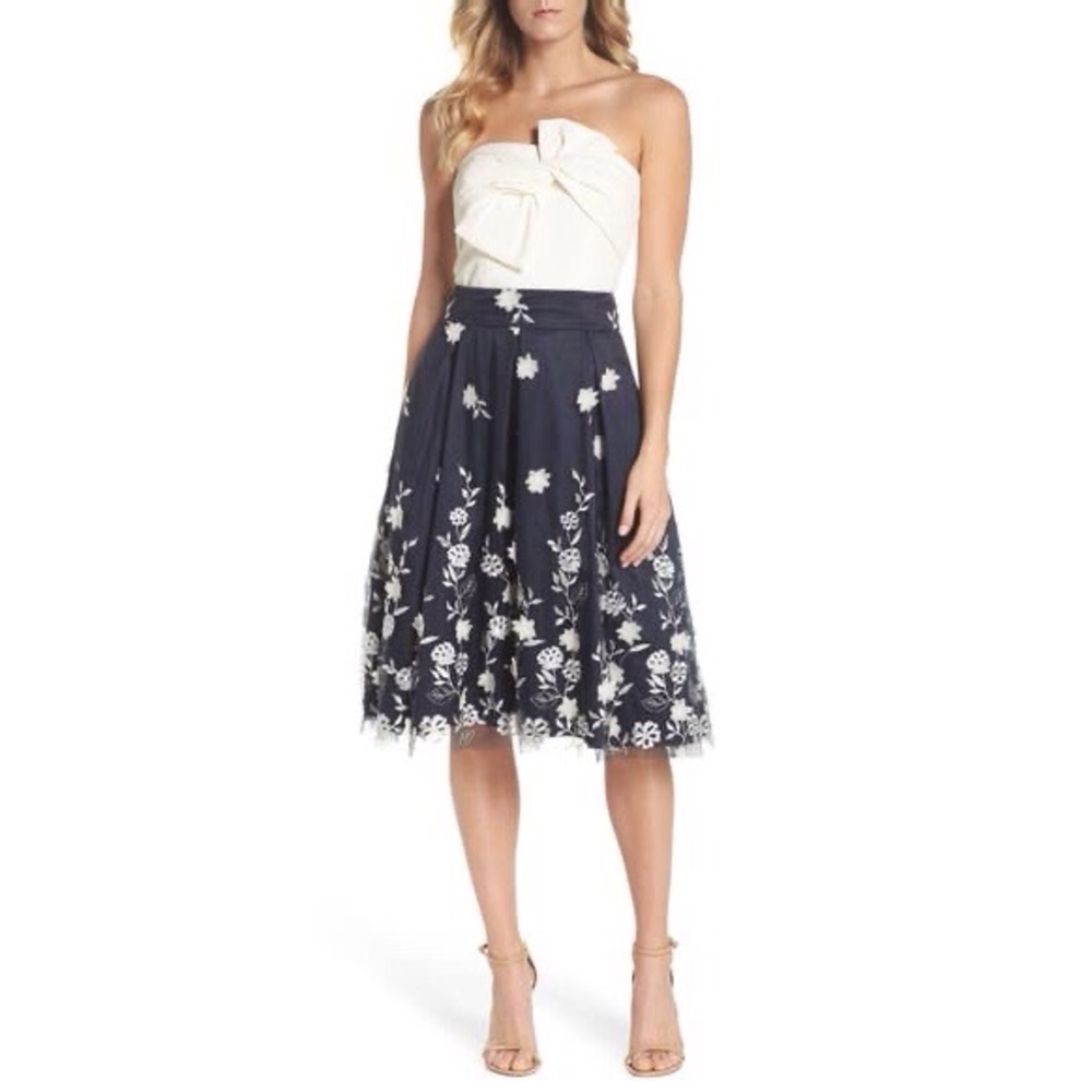 Eliza J Flower Appliqué and Embroidered Skirt